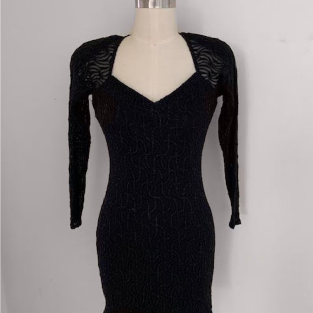 Vintage 1990’s Zum Zum Black Stretch Knit Bodycon Long Sleeve Dress